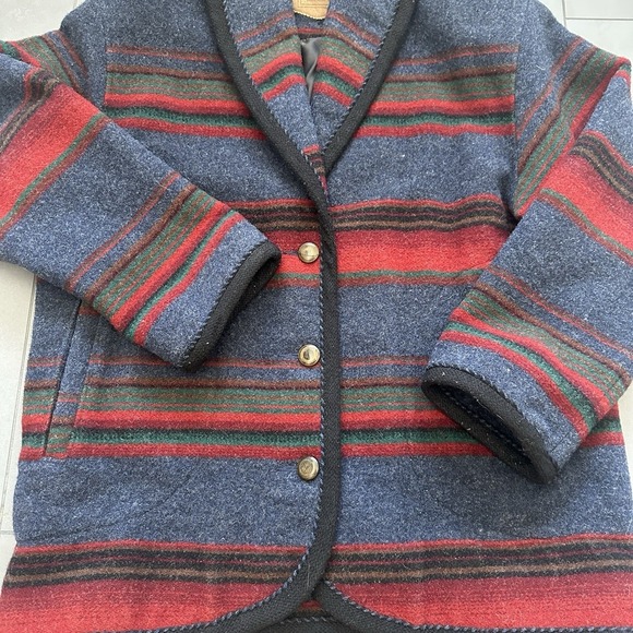 Vintage Woolrich Southwestern Blanket Coat Wool Aztec Striped USA Cabin Ranch - Picture 7 of 10
